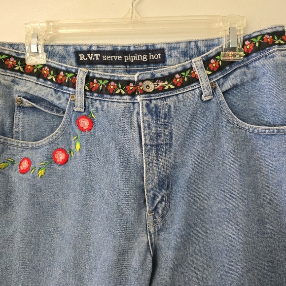 RVT Vtg Jeans 90’s Y2K Embroidered Bohemian Floral Sz 13/14 Jeans Womens Jrs - Picture 2 of 10